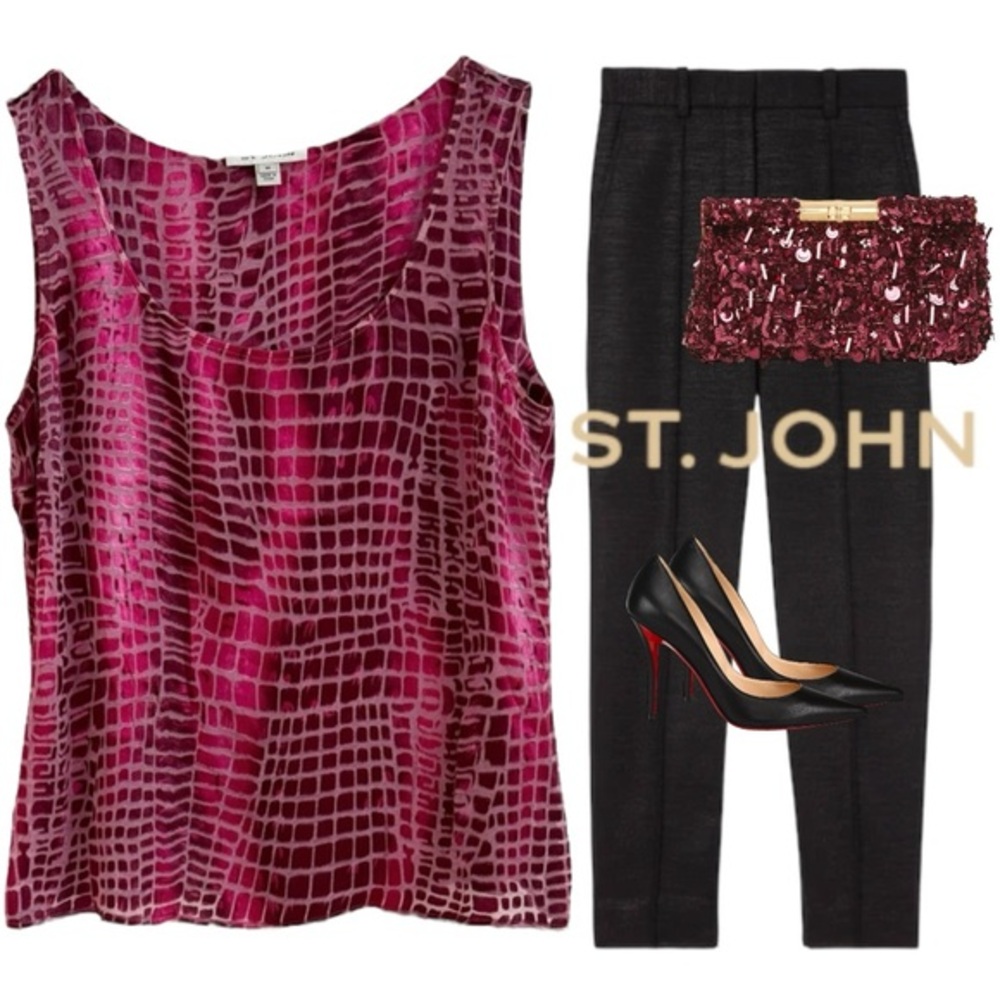 St. John Magenta Croc-Print Silk Tank
